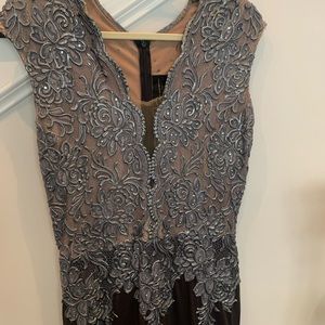 BACCIO Couture long gown in metallic color.